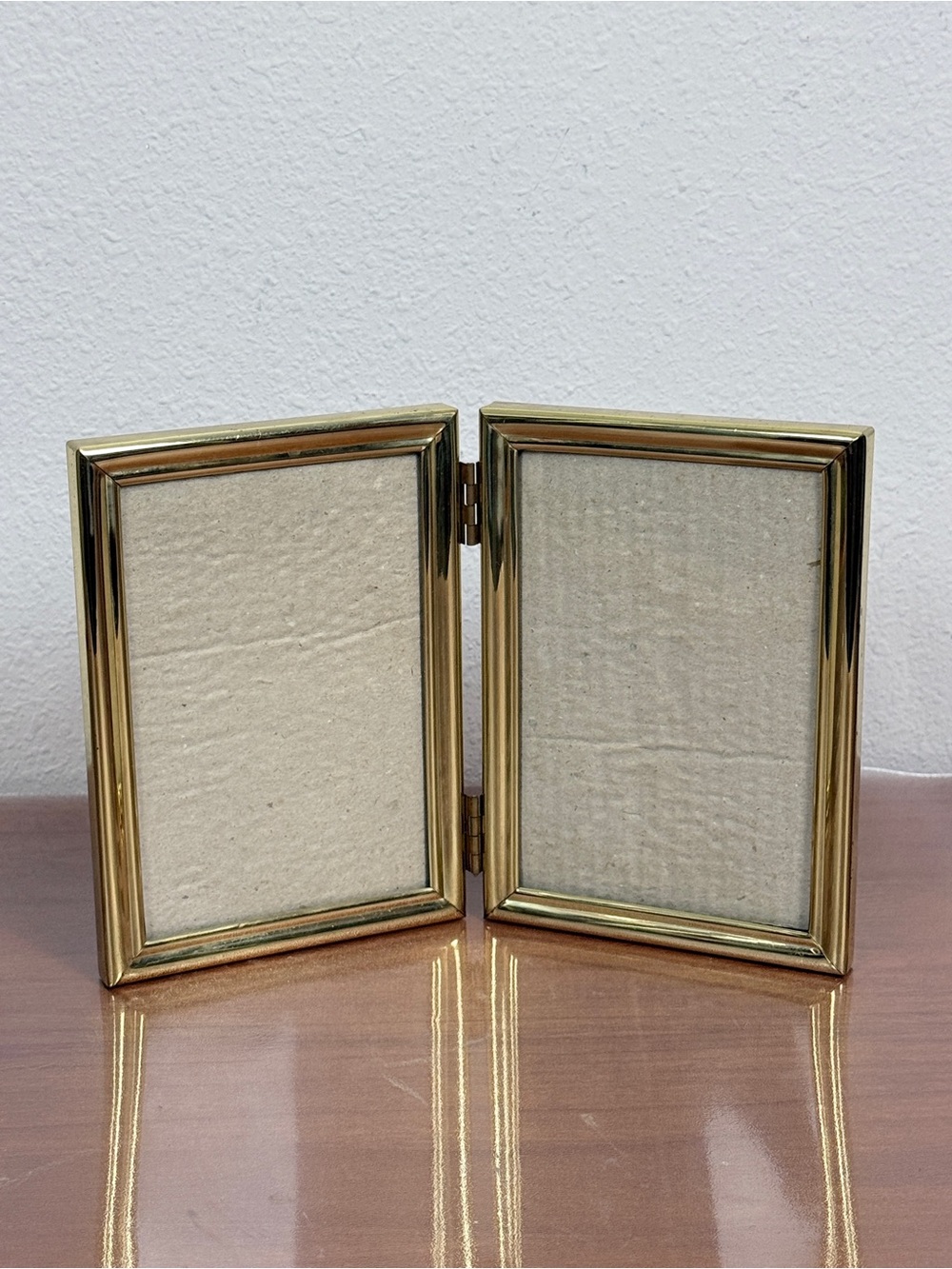 Vintage Brass Patina Double 5x7 Hinged Picture Frame